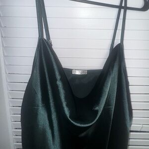 Dark Green Satin Cowl Neck Dress